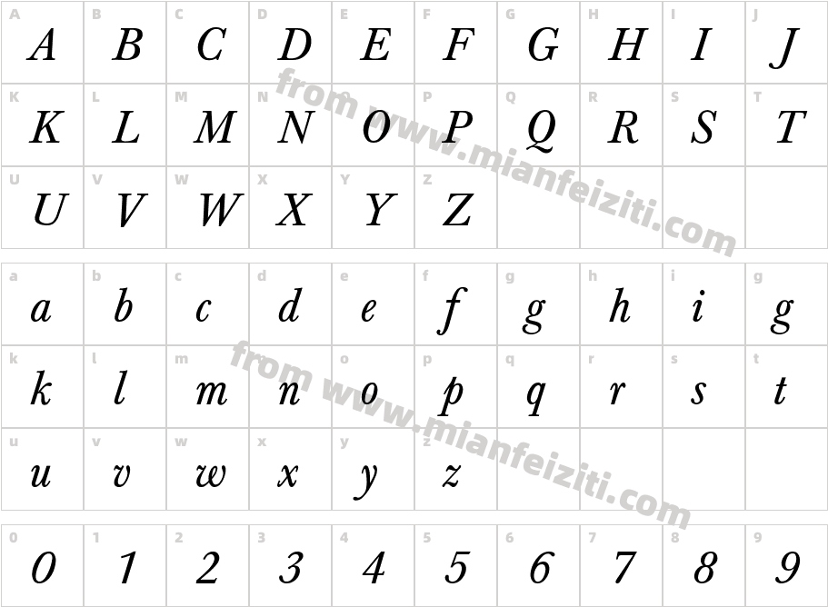 Baskerville-Normal-Italic字体字体映射图